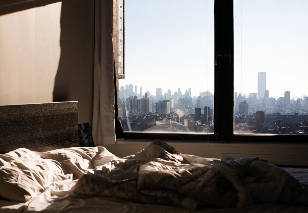 condensation on apartment window in winter morning