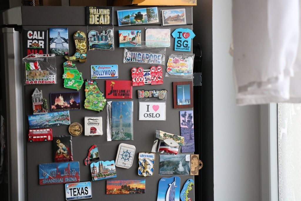 magnetic hooks and organizer on side of refrigerator
