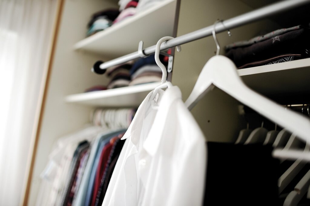 wardrobe interior with proper organization and dehumidifier placement